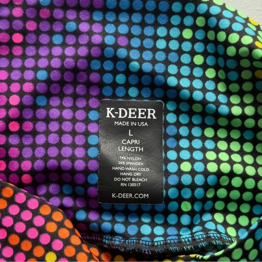 K-DEER Disco Dot Capri Leggings High Waisted Yoga Pants L - Picture 4 of 7